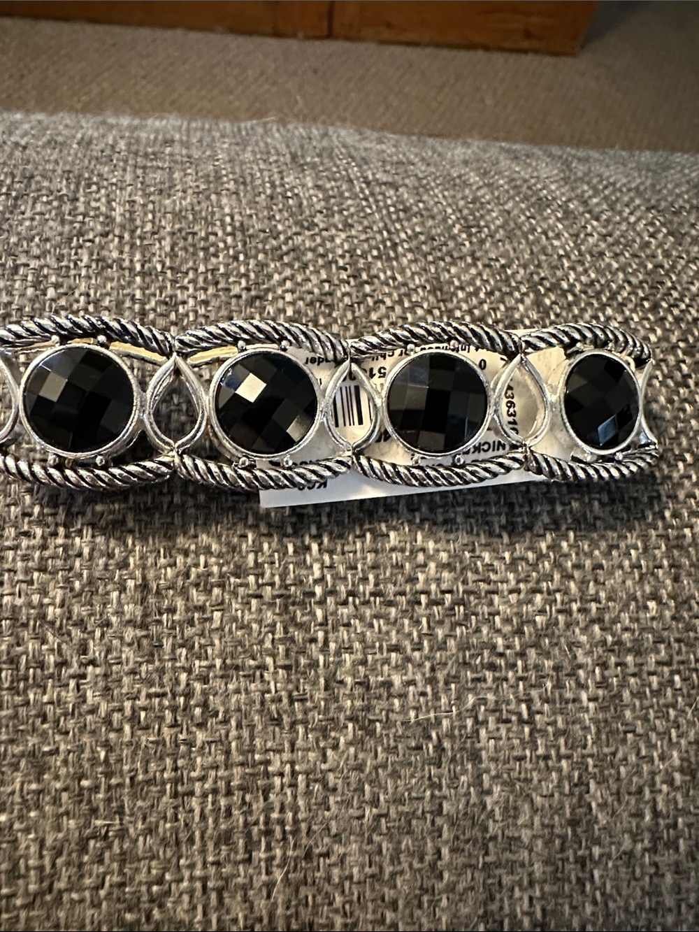 Napier Silver-Tone Bracelet with Black Faceted Cabochons